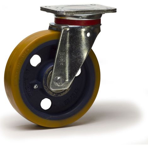 Roulette pivotante diamètre 80 polyuréthane FORTHANE® marron jante fonte - 200Kg (1/2)