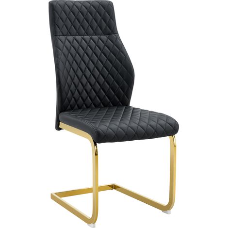 Conjunto de mesa redonda de vidrio templado de 85 cm con 2 sillas negras y doradas (1/5)