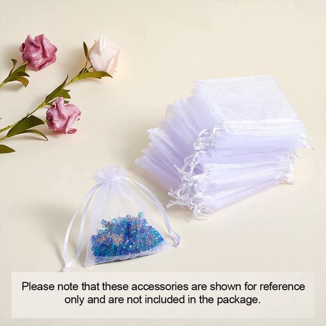 100 pochettes cadeaux en organza blanc, 10 x 15 cm, avec cordon de serrage, idéales pour les bijoux de mariage et les fêtes. (1/5)