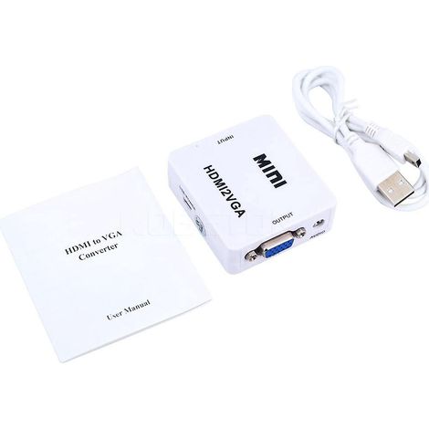 Convertisseur HDMI vers VGA avec audio, adaptateur VGA vers HDMI pour ordinateur portable, Xbox 360, lecteur DVD, PS3, PC, TV HD 1080p, boîtier vidéo et projecteur. (1/5)