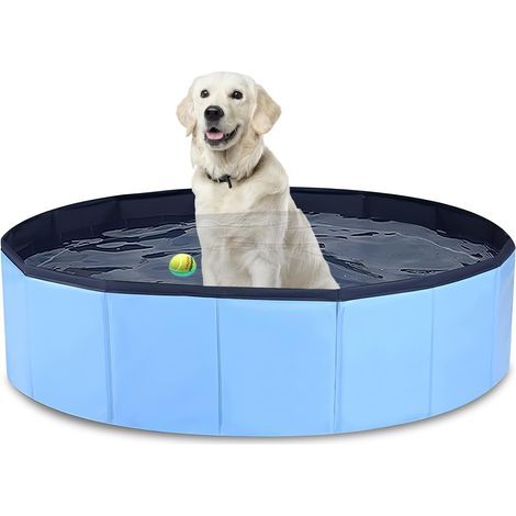 Foldable Dog Pool, Non-Slip PVC, with Spiral Drain, for Garden and Travel, 80x20cm Blue (1/5)