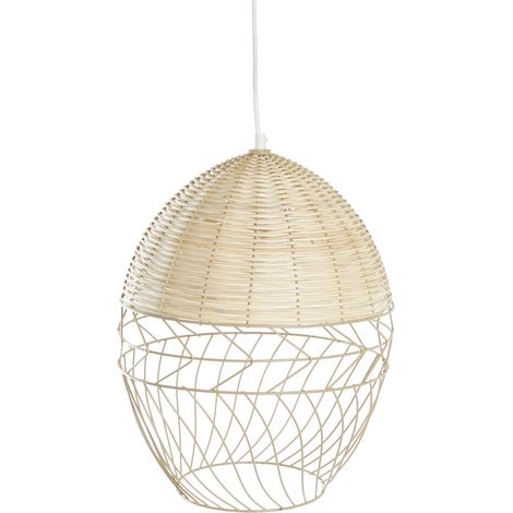 DKD Home Decor Suspension Métal Blanc Marron Clair Rotin 50 W (1/4)