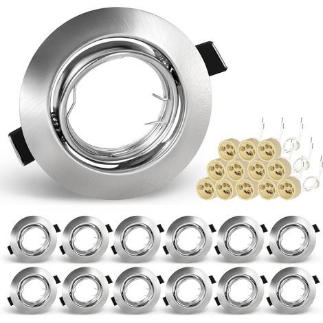 Set of 12 recessed spotlights, brushed stainless steel, GU10 socket, 35° adjustable, ceiling light for living room or kitchen (1/5)