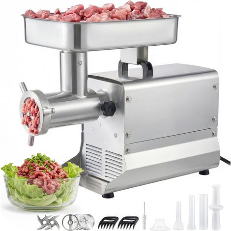 Hachoir à Viande Électrique Professionnel, Machine à Hacher la Viande Capacité 9,5 kg/min, pour Steak Haché Tartare Farce Saucisses Boucherie Restaurant, 1100 W, avec 3 Plaques et 3 Entonnoirs (1/5)