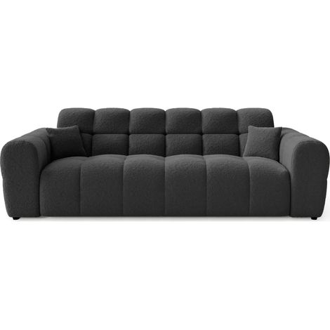 ALEXIA - Canapé droit tissu bouclette 3 places - Noir