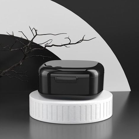 Deux boîtes de rangement pour prothèses dentaires avec filet, une boîte pour appareils orthodontiques, un porte-prothèses, une boîte pour attelles, une boîte de nettoyage, noir (1/5)