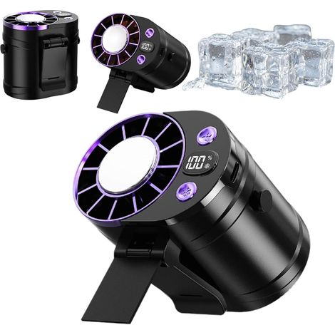 Ventilateur voiture 3000mAh clip 360° LED rechargeable, ventilateur refroidissement portable pour été,Noir (1/5)