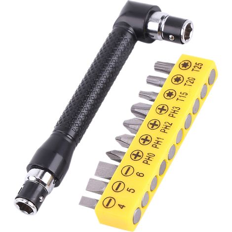 L-förmiger 1/4-Zoll-Sechskant-Steckschlüssel mit Doppelkopf und verschiedenen Schraubendreherbits (Handwerkzeug) (1/5)