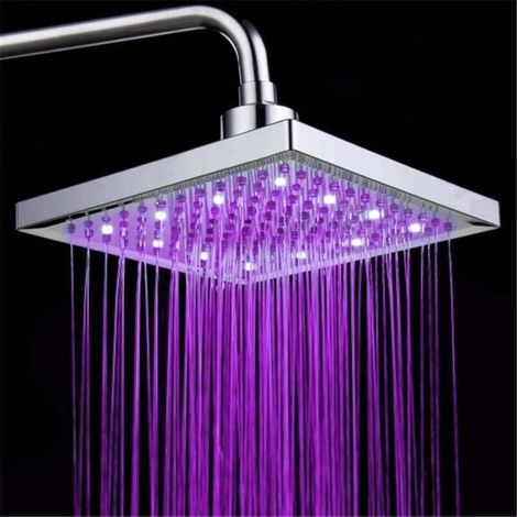 Pommeau Douche LED 8" Carre 7 Couleurs ABS Chrome (1/4)