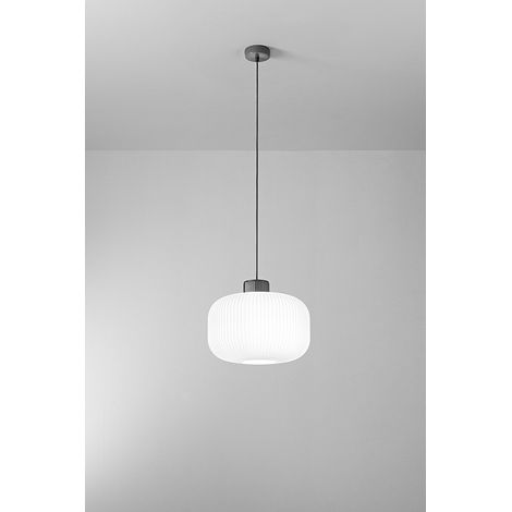 Suspension En Céramique Et Verre Soufflé, Design Plissé Blanc, Douille E27, Hauteur Réglable, Diamètre 35 Cm, Classe I, Ip20 - Marque Perenz (1/2)