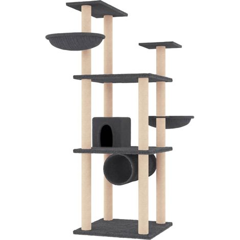 Arbre à chat meuble tour grimper jouet grattage grattoir escalade plateforme avec griffoirs en sisal foncé 141 cm gris (1/5)