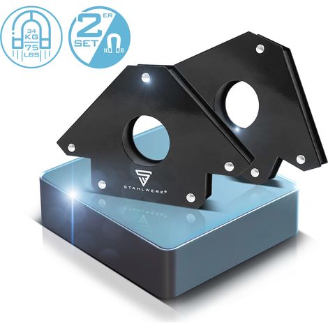 STAHLWERK set di 2 staffe di saldatura magnetiche da 34 kg, 75 lbs con forte forza adesiva