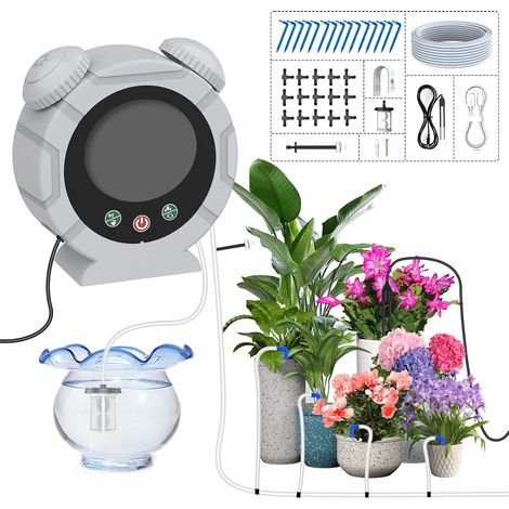 Programmateur Arrosage Automatique Interieur, 2025 Dernier Réveil USB-C Kit D'irrigation Systeme avec Minuterie Programmateur et 15M Tuyau D'arrosage Goutte à Goutte pour Jardin/Balcons/Serre TRJZWA