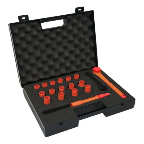 Coffret de douilles et accessoires 3/8'' isolés 1000V - 8 à 23 mm - 17 pièces (1/2)