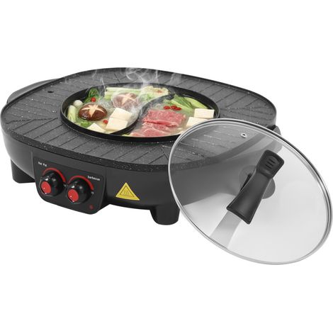 YISSALE -Hot pot électrique et grill de table 2 en 1 2000 W pour 5 à 6 personnes, barbecue coréen et thaïlandais, fondue et raclette, pour intérieur et restaurant (1/5)