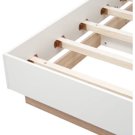 Lit Double en Bois Flottant avec Tête de Lit, Cadre de Lit et Sommier à Lattes - 205x144x90,5 cm (L/l/H), Ensemble Chêne Sonoma/Blanc, Sans Matelas (1/5)
