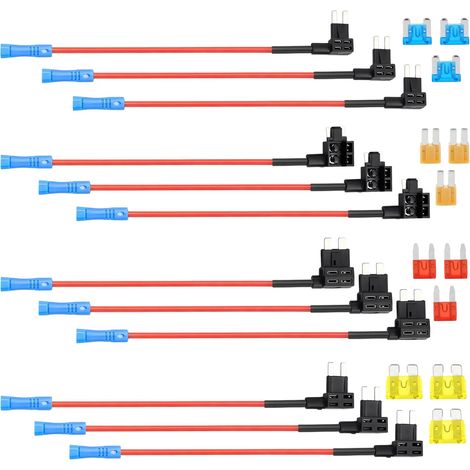 12 Pièces Adaptateurs Porte Fusible 12V pour Voiture 4 Types Circuit Prise Micro2-5A Micro-10A Mini-15A Standard-20A Comprenant Kit avec adaptateurs pour Auto Moto Camion Bateaux (1/5)