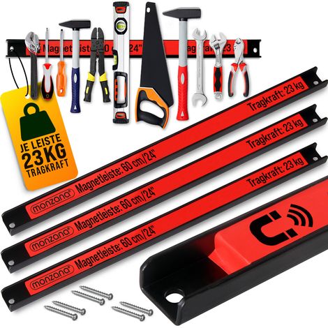 MONZANA® Magnetic Tool Holder Strip 45/60cm Magnetic Storage Strips, 23KG Load Capacity, Mountable Wall Magnets for Tool Box Screwdrivers, Spanners, Knife Organiser, Garden Tools Organisers Storage