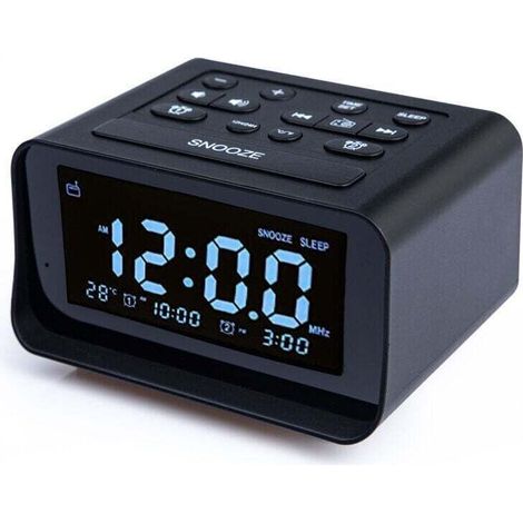 Radio-réveil numérique avec double chargeur USB pour chambre à coucher, XU, Volume d'alarme et luminosité réglables (noir) - KZQ (1/4)