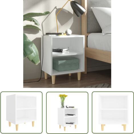 Green Mobility-The Living Store Table de chevet avec pieds en bois massif Blanc 40x30x50 cm - Table De Chevet - Meuble De Chambre - Table Latérale - Design Scandinave - Table Blanche (1/5)