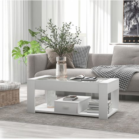 Tavolino da caffè con contenitore 100x50x40 cm, vetro temperato, 2 cassetti - CHICFURN (1/5)
