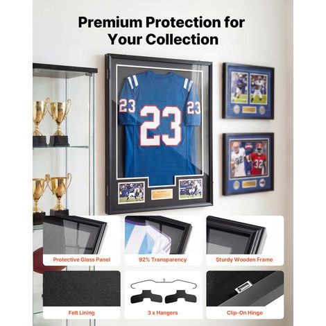 Cadre Maillot Foot 71,8x92,5 cm Lot de 2 Cadre Vitrine Maillot Noir, pour Football Rugby Basket Hockey Baseball, en Bois, Fermeture… (1/5)