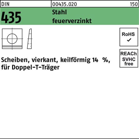 DIN 435 Keilscheibe vierkant Stahl 22mm feuerverzinkt für Doppel-T-Träger 100 Stk (1/2)
