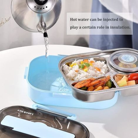 Bento Lunch Box,Boîte Boite Repas Box Enfant et couverts,Boîte à Repas Et 3 Compartiments Micro Ondes/Lave-vaisselle Lunchbox,Rose (1/4)
