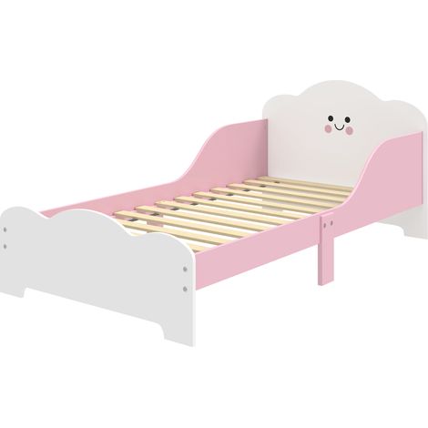 Lit bébé 140x70 cm, cadre de lit avec barrières de sécurité hautes pour enfants 3-6 ans, sans matelas, rose (1/5)