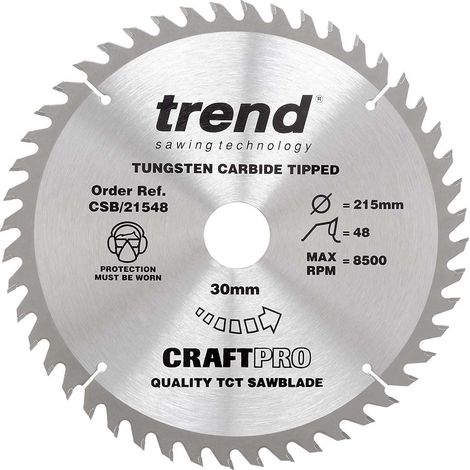 Lame de Scie Circulaire pour Bois, 215 mm de Diamètre, 30 mm d'Alésage, 48 Dents, TCT, 2,6 mm de Trait de Scie, +15° Crochet, CSB/21548 (1/5)