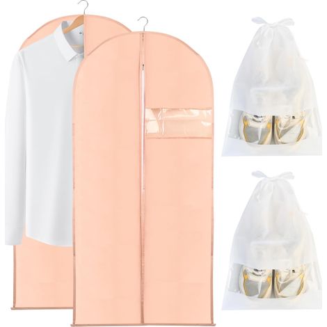 Lot de 2 housses de vêtements 60 x 120 cm avec sac à chaussures, pour costumes et manteaux, avec fermeture éclair pratique. (1/5)