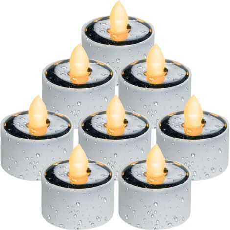 QORVA-Lot de 8 bougies chauffe-plat solaires à LED, étanches et réutilisables, pour jardin, camping et décoration, blanches
