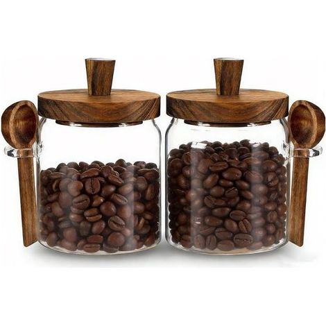 Boîte à café - Récipient de conservation du café - Bocal de rangement - Bocal hermétique - Boîte de conservation du café - 400 ml - Lot de 2 (1/4)