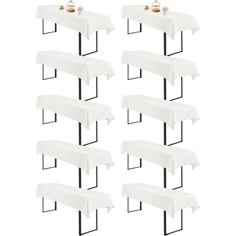 Biertischdecken 10er Set Elfenbein 260x110 cm Rechteckig Waschbar Polyester für Biergarnituren