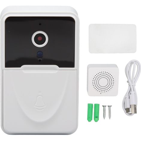 Sonnette vidéo intelligente blanche 1080p sans fil avec vision nocturne, communication bidirectionnelle, grand angle, stockage cloud, application et connexion Wi-Fi.-AquaForge
