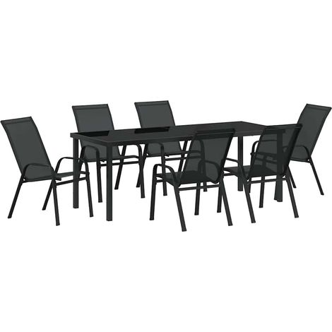 vidaXL Ensemble de salle à manger pour jardin 7 pc Noir (1/5)