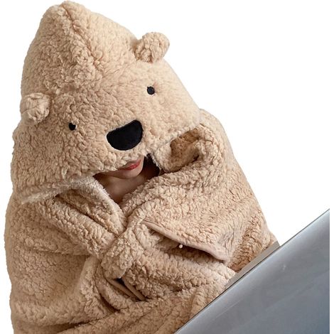 Couverture d'hiver à capuche, épaisse, douce et chaude, en peluche, beige, 120 x 123 cm, pour enfants et adultes. (1/5)