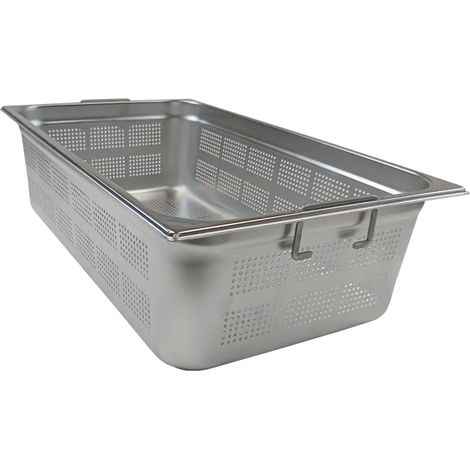 Bac gastronorme perforé GN 1/1 - 150 poignées escamontables en inox REDFOX - GND 1/1-150 U - REDFOX