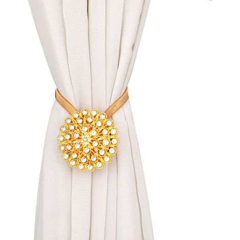 Lot de 2 Embrasse Rideau Aimantée Cristal Fleur Or – Attache Magnétique Alliage Sans Perçage, Boucle Décorative Européenne Fil à Ressort Métal Salon Chambre Voilage-Diamant blanc doré (1/5)