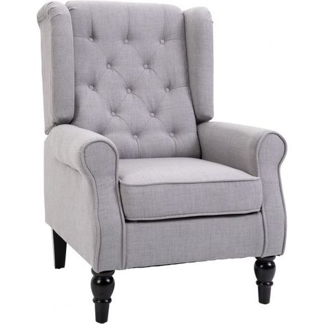 EASYCOMFORT Poltrona Grigia in Legno e Cuscini Sfoderabili in Stile Francese con Ampia Seduta, Gambe rivestite