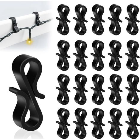 120 PCS Crochets Guirlande Exterieur Noirs, Crochet Gouttiere en Plastique Réutilisables pour Suspension des Guirlandes Lumineuses de Noël, Décorations de Sapin de Noël. (1/5)