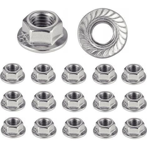 Ecrou INOX à embase crantée M4 écrous rondelle à bride pour vis Ø 4mm Autobloquant Hexagonal DIN 6923 / ISO 4161 Acier inoxydable A2 (V2A / 304) Ecrou de sécurité : LOT DE 20 Pcs (1/5)