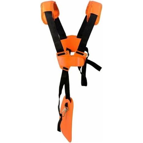 Harnais d'épaule double pour débroussailleuse, tronçonneuse et tondeuse à gazon, compatible avec les débroussailleuses des séries FS et KM, orange. (1/5)