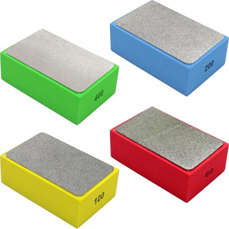 4 Pcs Tampon Polissage à la Main en Diamant Cale a Poncer Carrelage Blocs de Ponçage en Éponges Cale de Poncer Beton pour Porcelaine Granit Marbre Carreaux Céramique(60 100 200 400) (1/5)