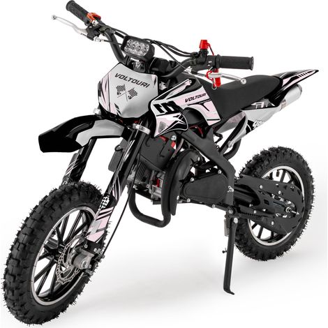 CR49-E-WHITE Mini Cross 49cc für Kinder mit E-Start und Pull-Start, LED-Licht, Akku 12V, Offroad VOLTOURI (1/5)