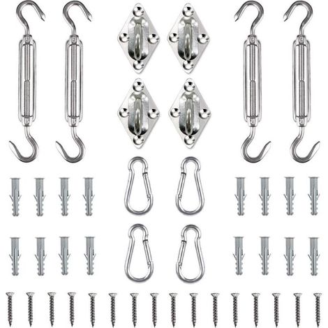 Kit de montaje para toldos rectangulares/cuadrados para patio, césped y jardín, resistente y a prueba de óxido (44 piezas)