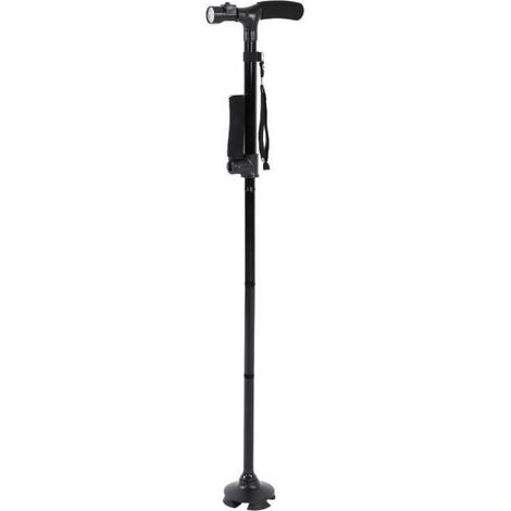 Hililand Canne Pliable Bâton de Marche avec Lumière LED Anti-dérapant Télescopique Canne à 4 Pieds pour Aîné (1/4)