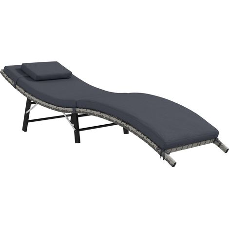 Rattan Folding Sun Lounger Outdoor Chair with Cushion and Pillow Grey (1/5)