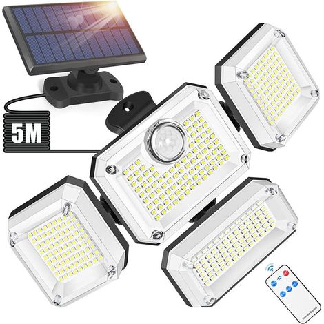 Lampe Solaire Exterieur, Lumière Solaire Extérieure avec Détecteur de Mouvement, Projecteur LED de Sécurité IP65 Étanche, 3 Modes Eclairage Avec 4 Têtes Réglables [Classe énergétique A+++] (1/5)