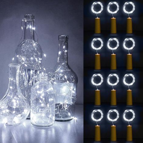 Lot de 12 Lumières LED Pour Bouteilles, 2 m, 20 Lumières LED Pour Bouteilles, Guirlande Lumineuse En Fil de Cuivre Pour Thermos, Fête, Extérieur (Alimentation de Qualité A) (1/5)